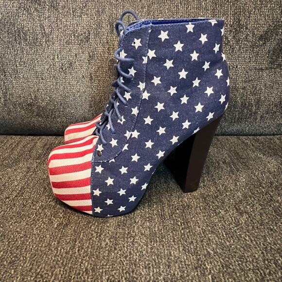 Gojane Platform Boots Women Sz 9 Red White Blue Stripes Stars USA Flag Patriotic - Picture 4 of 9